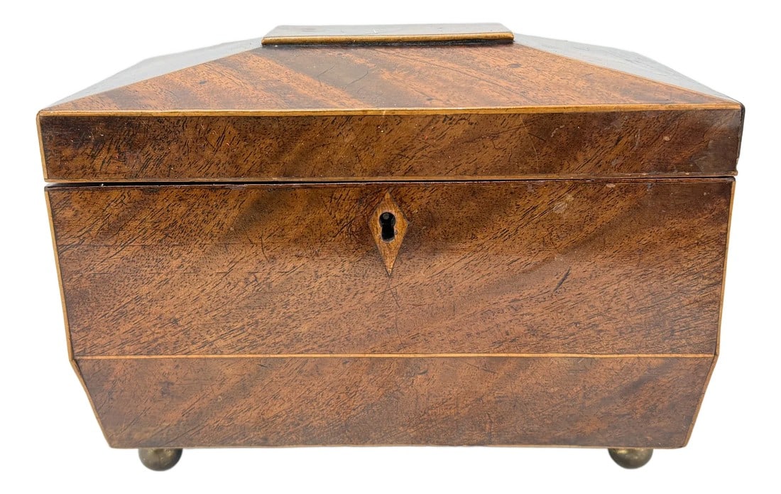 19th Century, English Mahogany & Brass Footed Divided Tea Caddy (1 of 9)