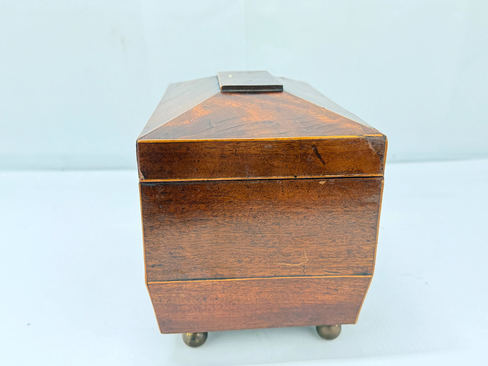 19th Century, English Mahogany & Brass Footed Divided Tea Caddy - 4