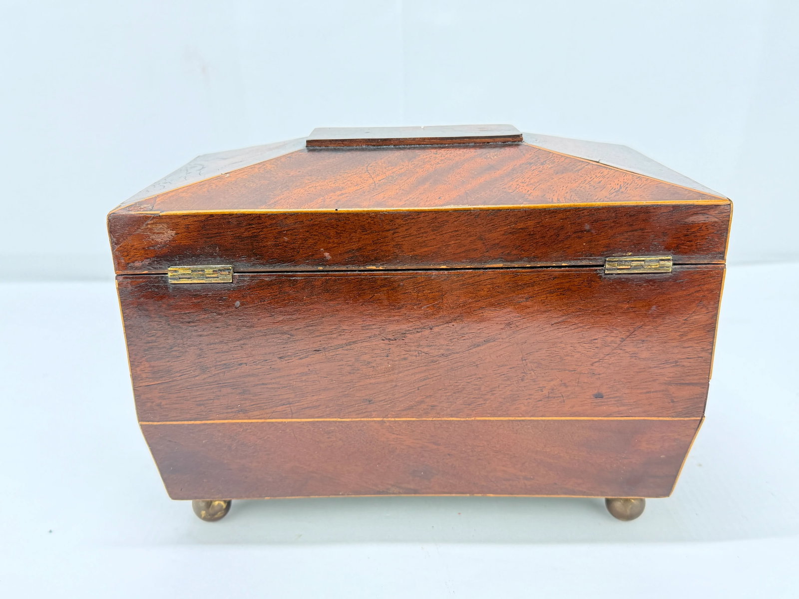 19th Century, English Mahogany & Brass Footed Divided Tea Caddy - 5