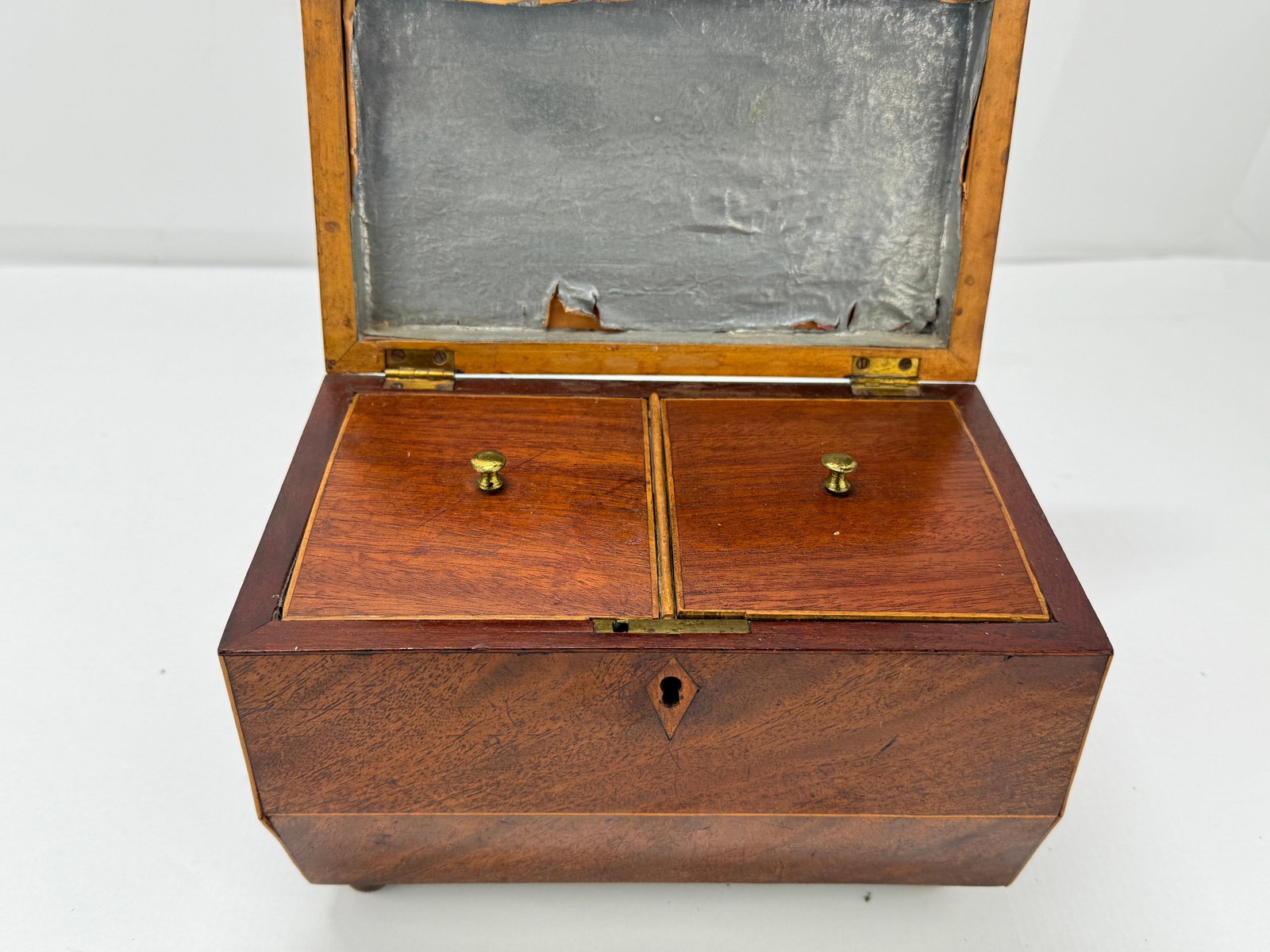 19th Century, English Mahogany & Brass Footed Divided Tea Caddy - 8