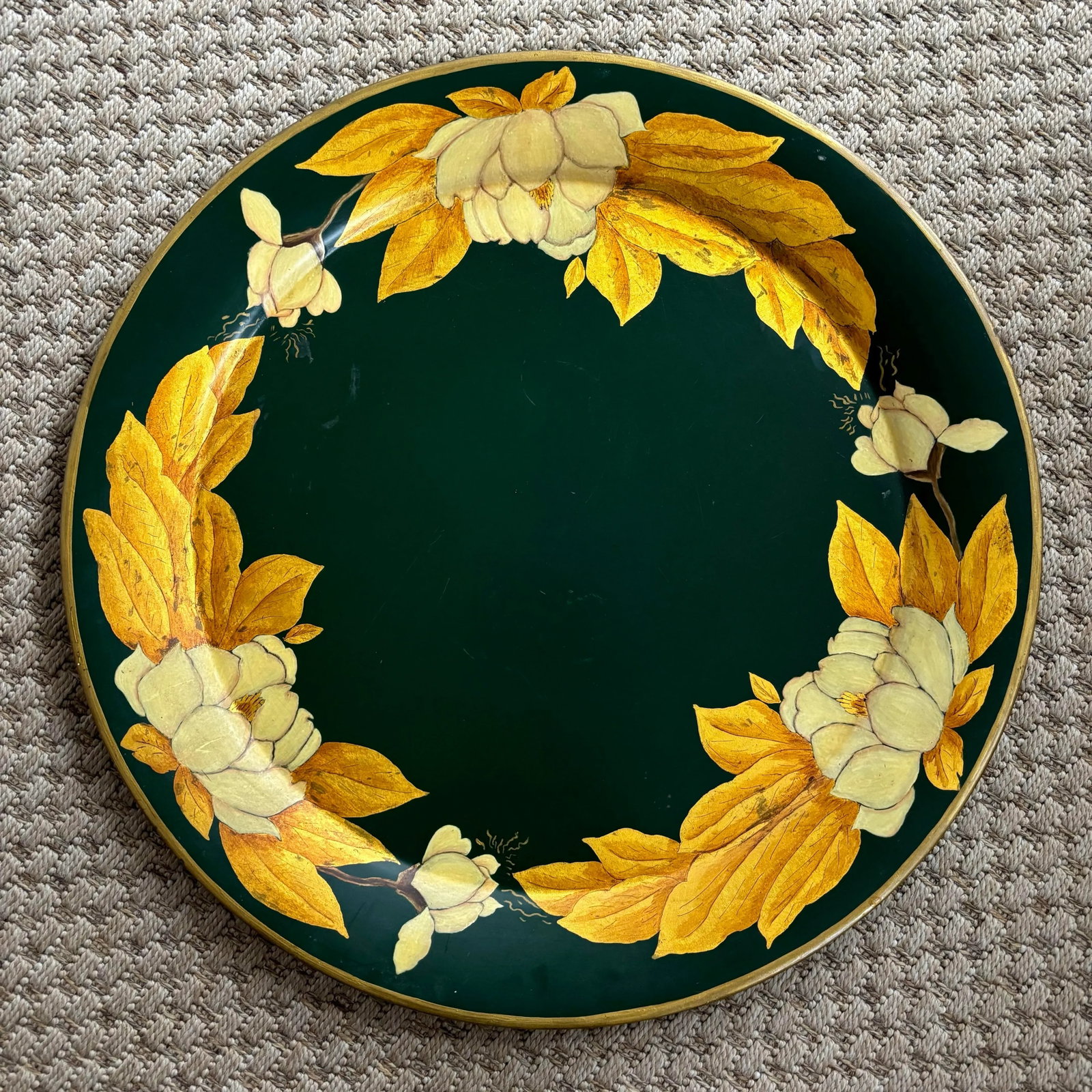 Large 1950s Art Nouveau Hand-Painted Gold Leaf Tole Tea Tray, One of a Kind - 10