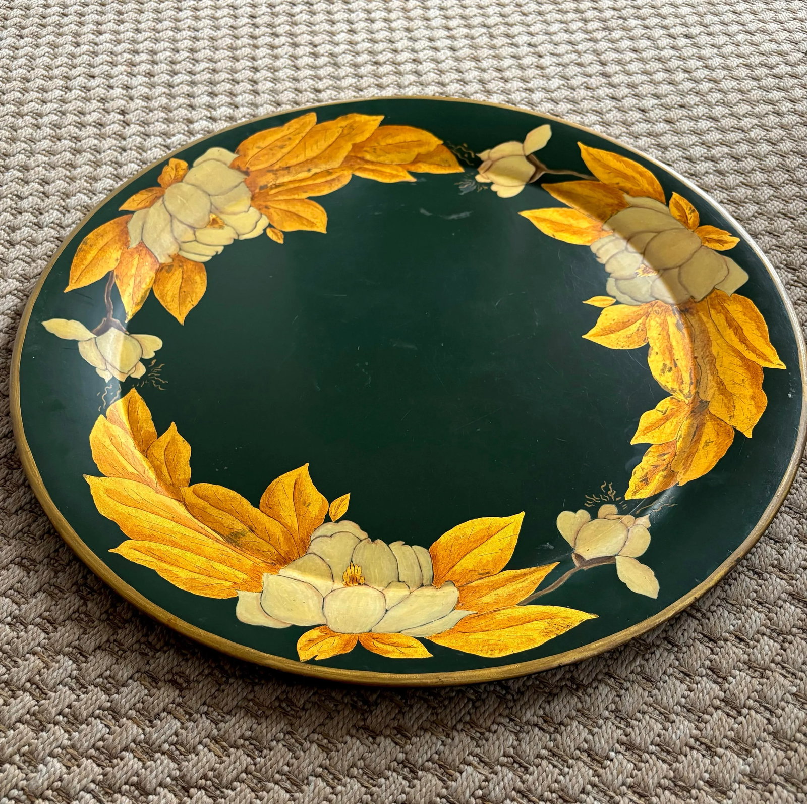 Large 1950s Art Nouveau Hand-Painted Gold Leaf Tole Tea Tray, One of a Kind - 2
