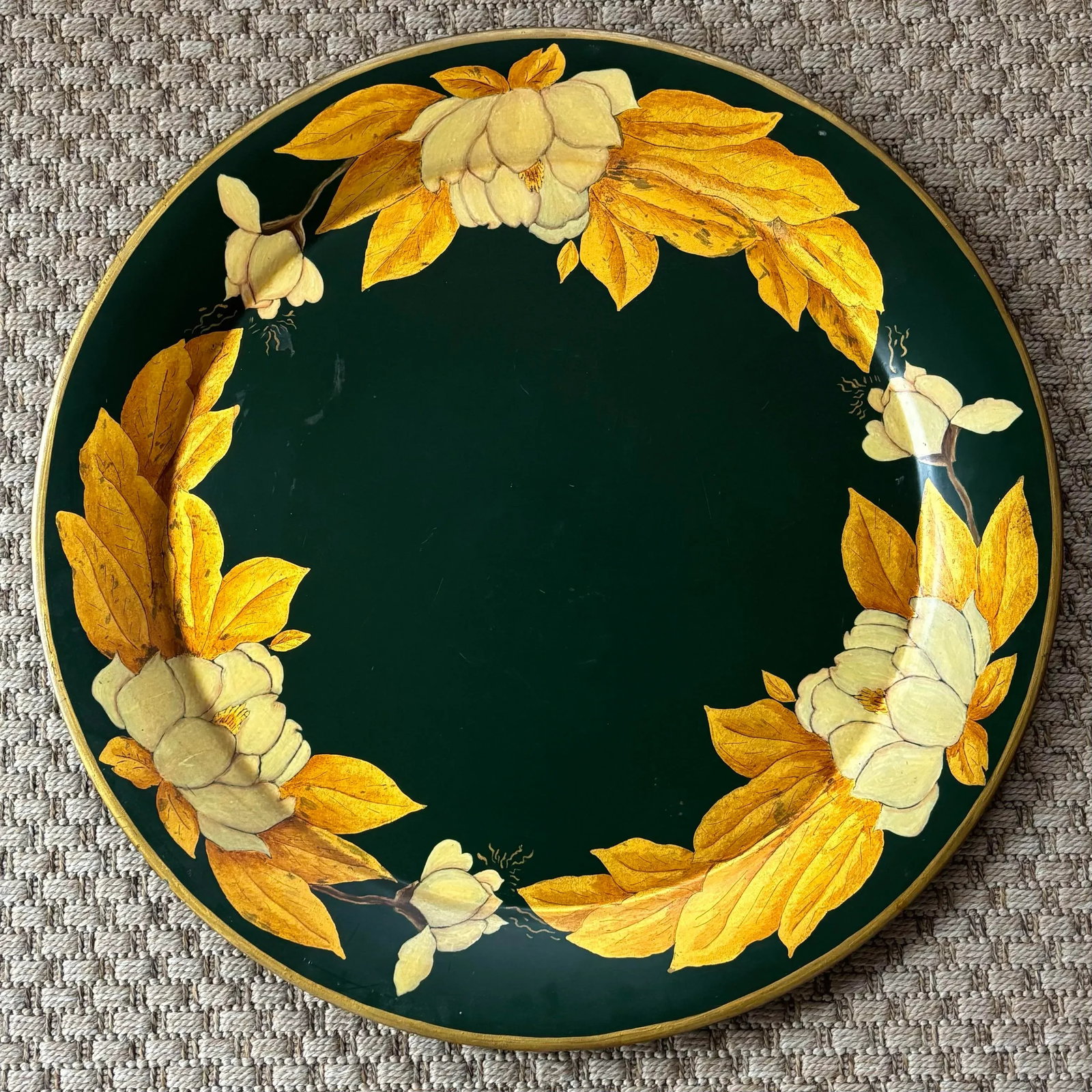 Large 1950s Art Nouveau Hand-Painted Gold Leaf Tole Tea Tray, One of a Kind - 3