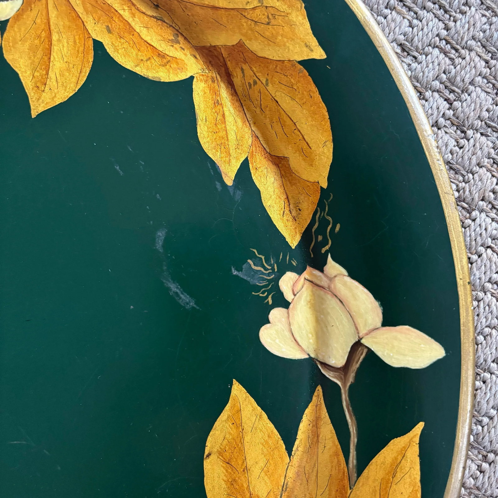Large 1950s Art Nouveau Hand-Painted Gold Leaf Tole Tea Tray, One of a Kind - 4