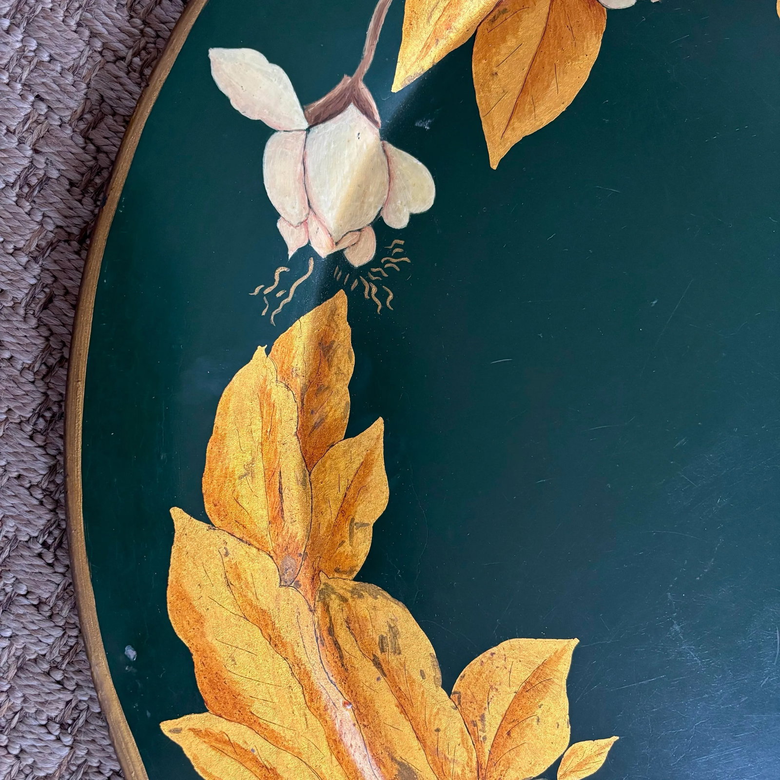 Large 1950s Art Nouveau Hand-Painted Gold Leaf Tole Tea Tray, One of a Kind - 5