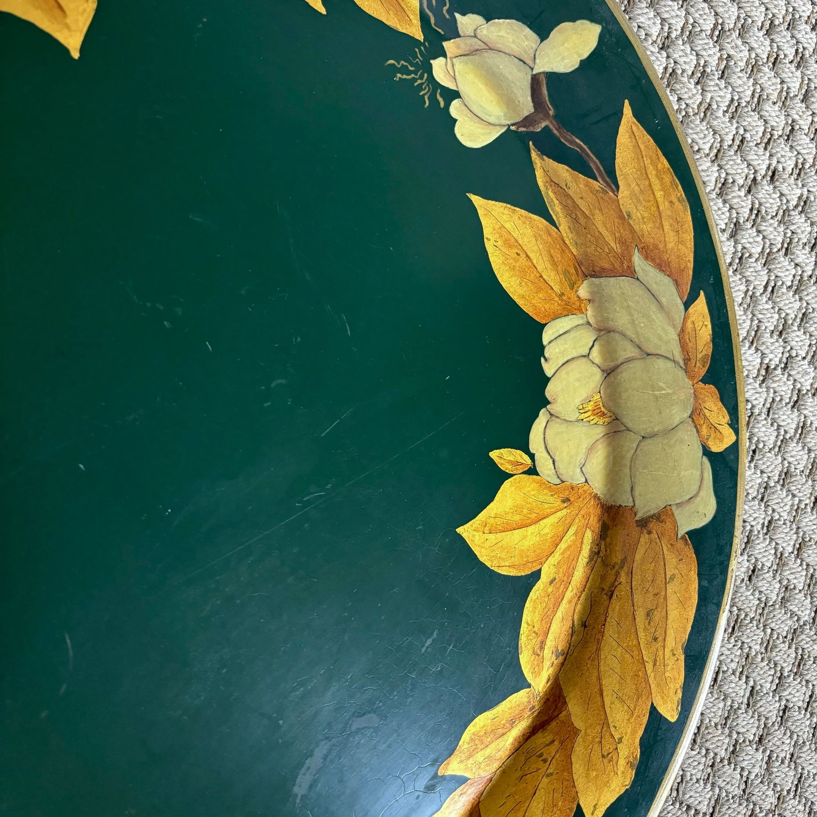 Large 1950s Art Nouveau Hand-Painted Gold Leaf Tole Tea Tray, One of a Kind - 7