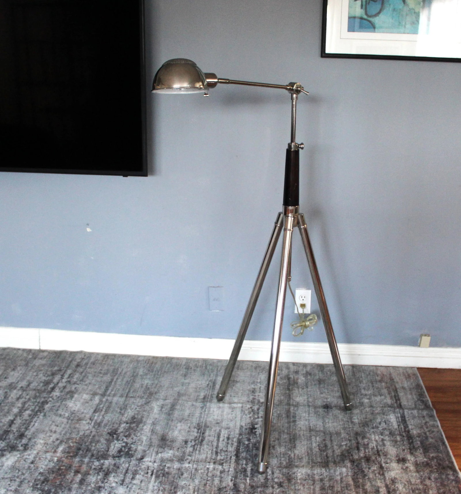 1980s Modern Chrome Floor Lamp – Adjustable Tripod Design With Dome Shade - 11