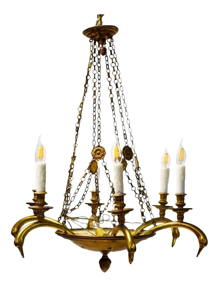 Mid 20th Century Art Nouveau Brass Swan Chandelier (1 of 4)