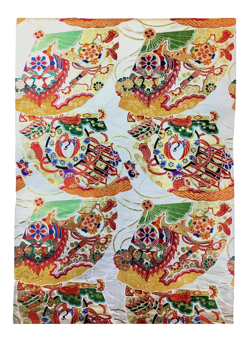 Vintage Pure Silk Jacquard Woven Fabric for Japanese Kimono: Authentic Kimono Fabric from Japan. This beautiful Kimono Fabric has been handwoven during the 1950s. It has Japanese traditional design and quality embroidery on it. Design: Tsuru(Crane) = Very meani