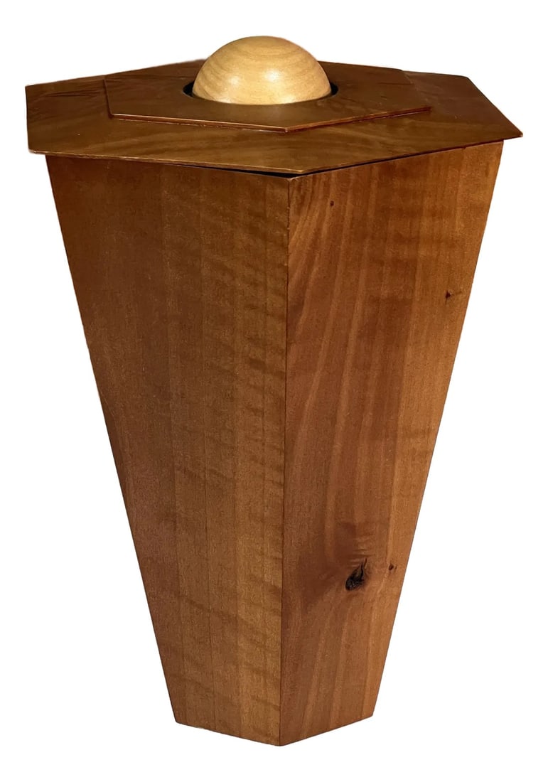 American Arts & Crafts Hand Made Cherry & Maple Wood Lidded Jar (1 of 7)