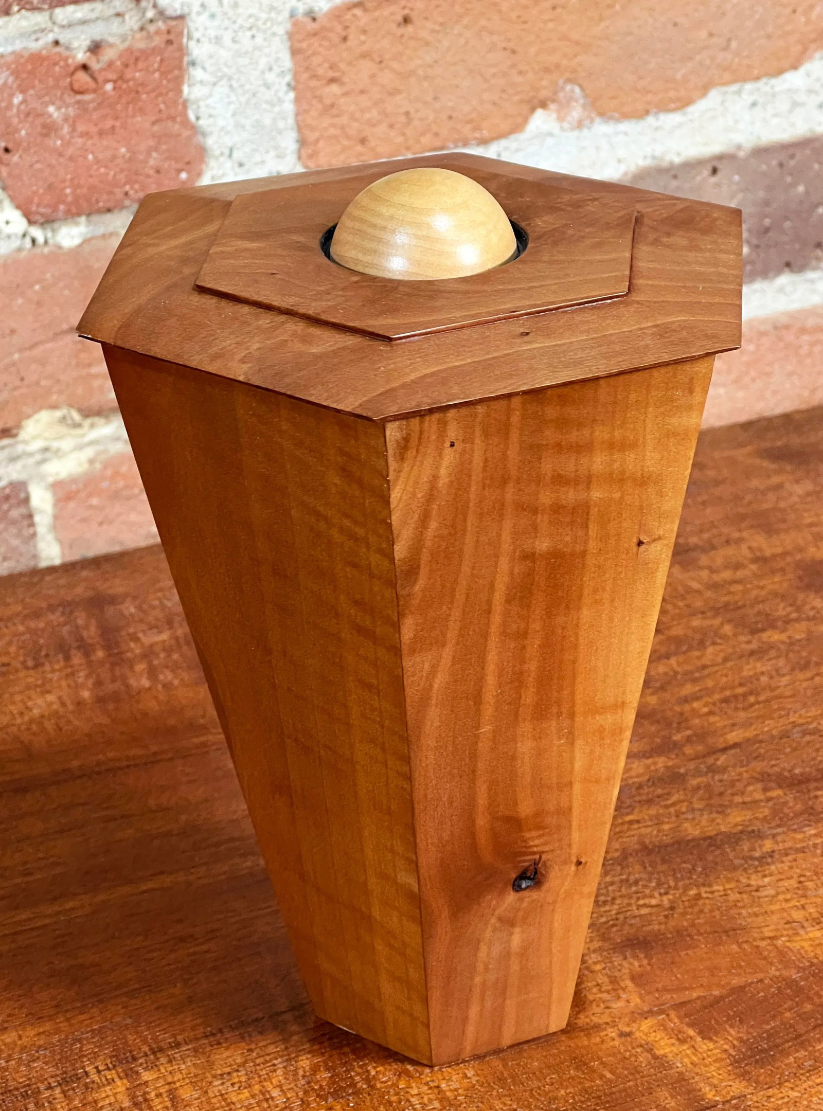 American Arts & Crafts Hand Made Cherry & Maple Wood Lidded Jar - 2