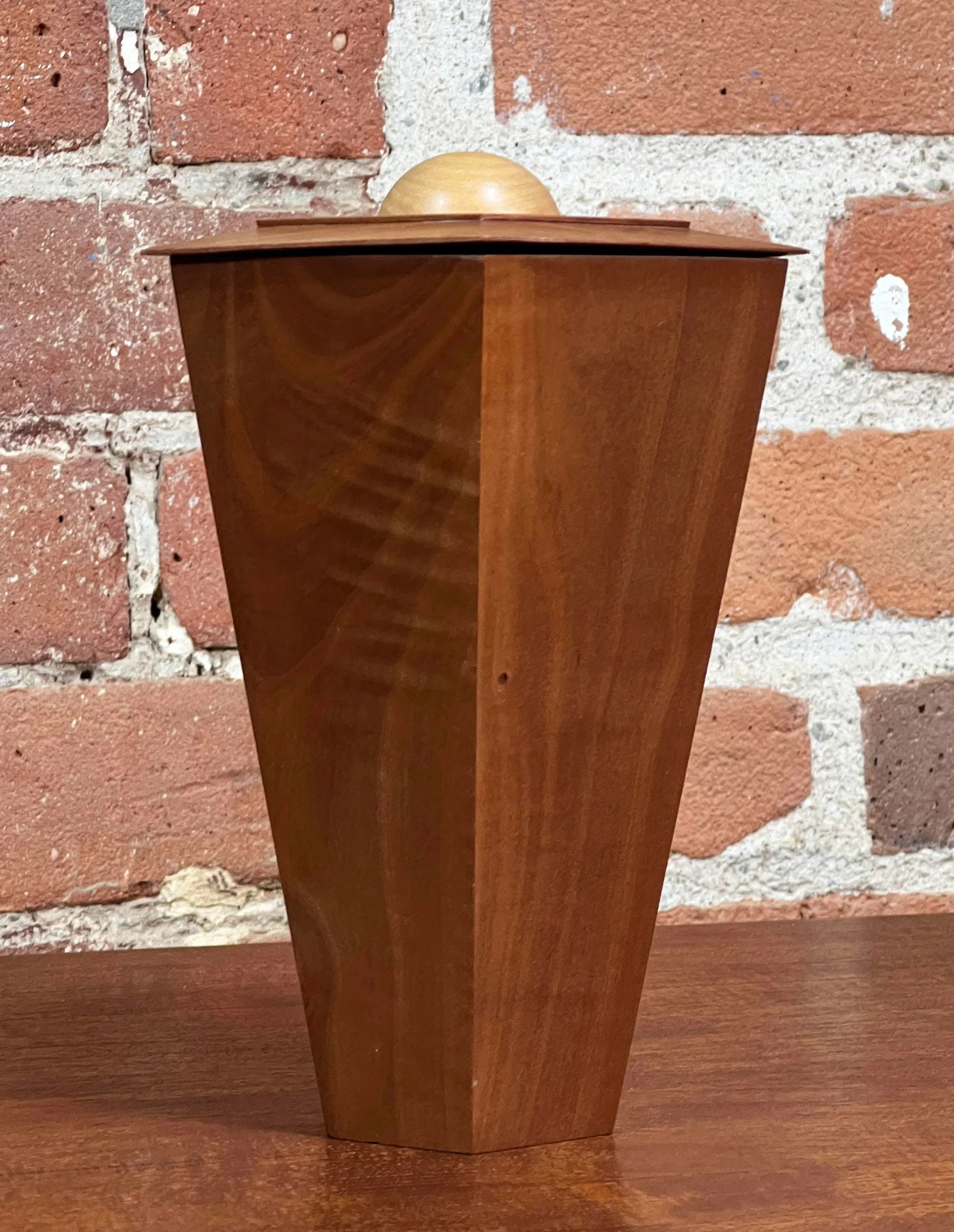American Arts & Crafts Hand Made Cherry & Maple Wood Lidded Jar - 4