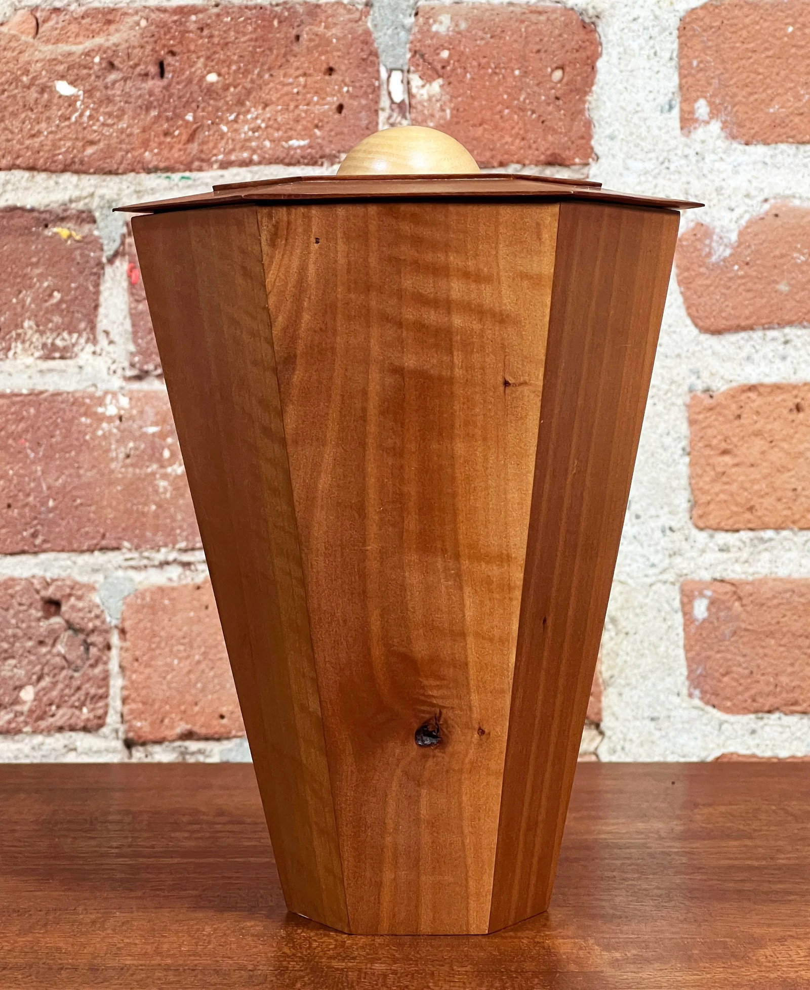 American Arts & Crafts Hand Made Cherry & Maple Wood Lidded Jar - 6