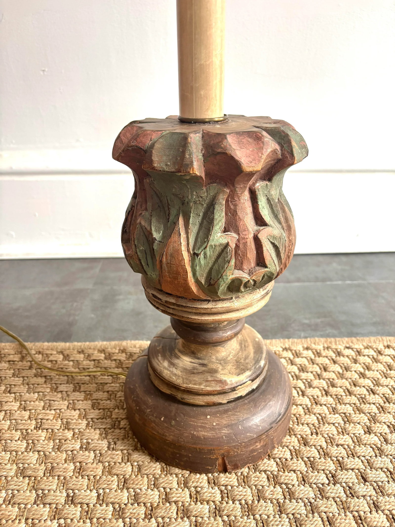 Mid 20th Century French Style Carved Wooden Architectural Element Table Lamp - 9