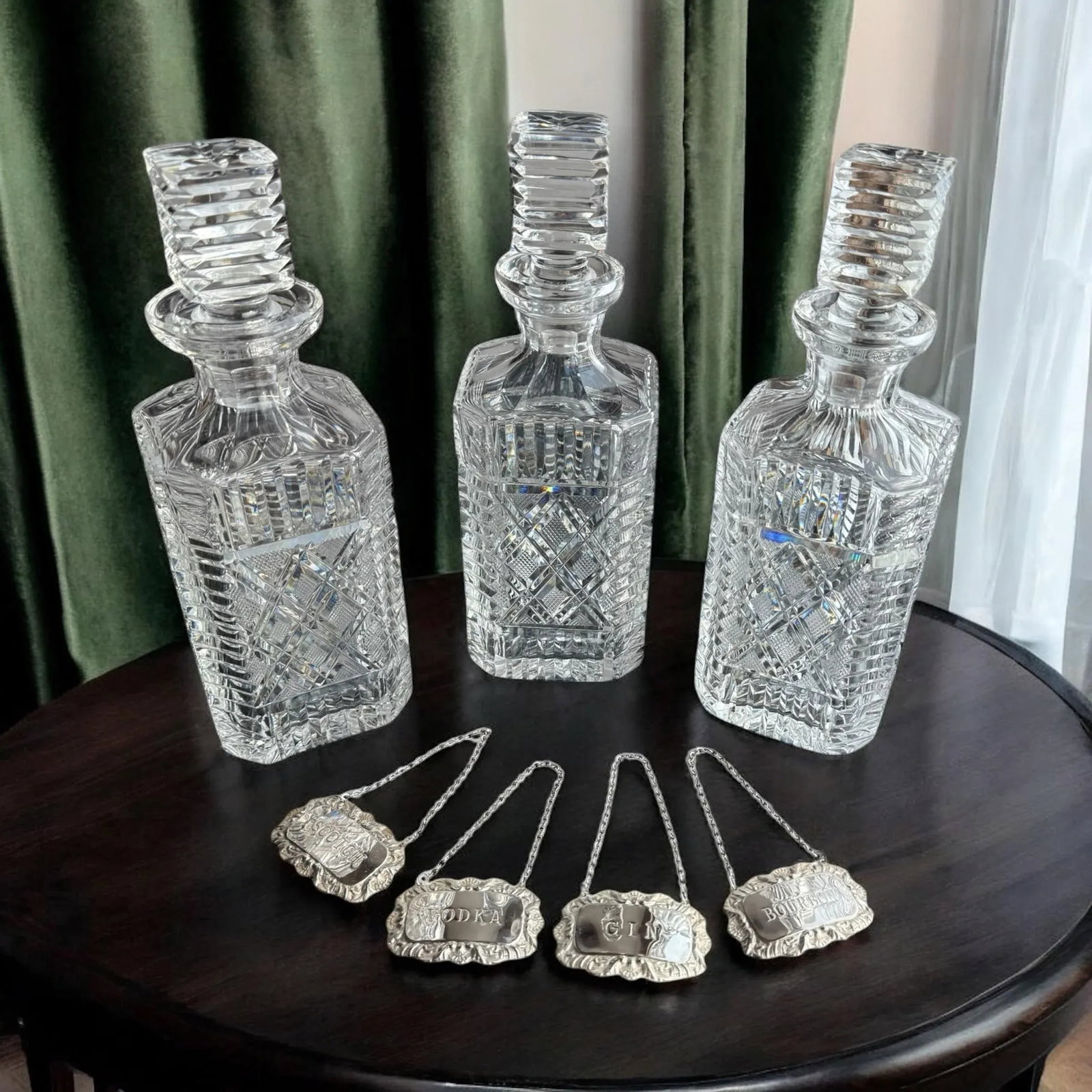 Vintage Scotch Waterford Crystal Strawberry Square Master Cutter Spirits Decanter with Silver-Plate - 11