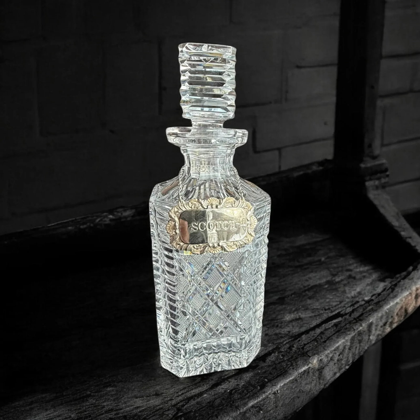 Vintage Scotch Waterford Crystal Strawberry Square Master Cutter Spirits Decanter with Silver-Plate - 2