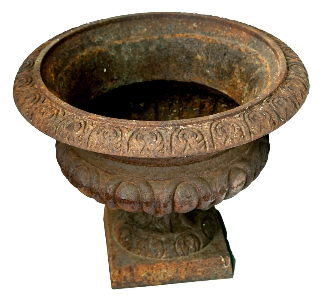 1990s Rusted English Garden Urns, Pair - 11