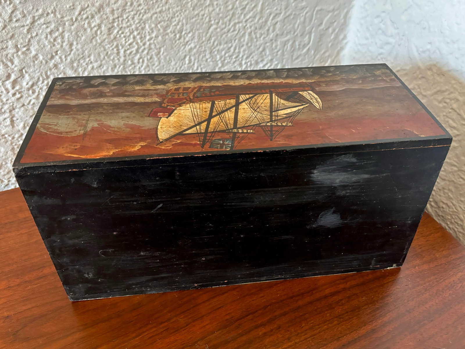 Mid 20th Century Mid Century Hand Painted Nautical English Ship 3-Drawer Tabletop Box - 9