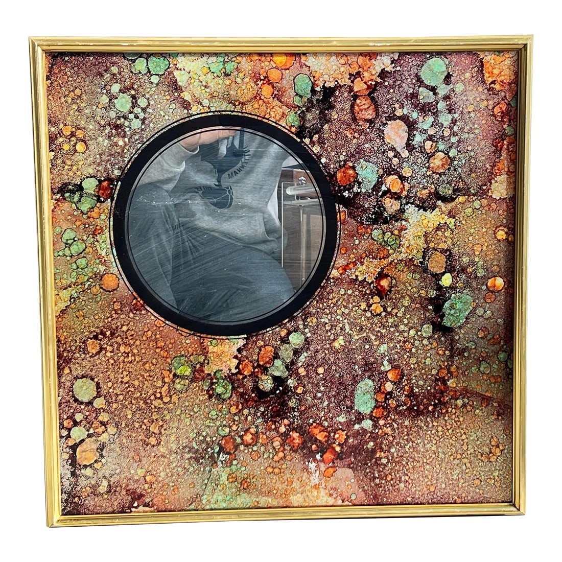 Vintage Mid Century Modern Abstract Porthole Wall Mirror With Marbled Finish (1 of 6)