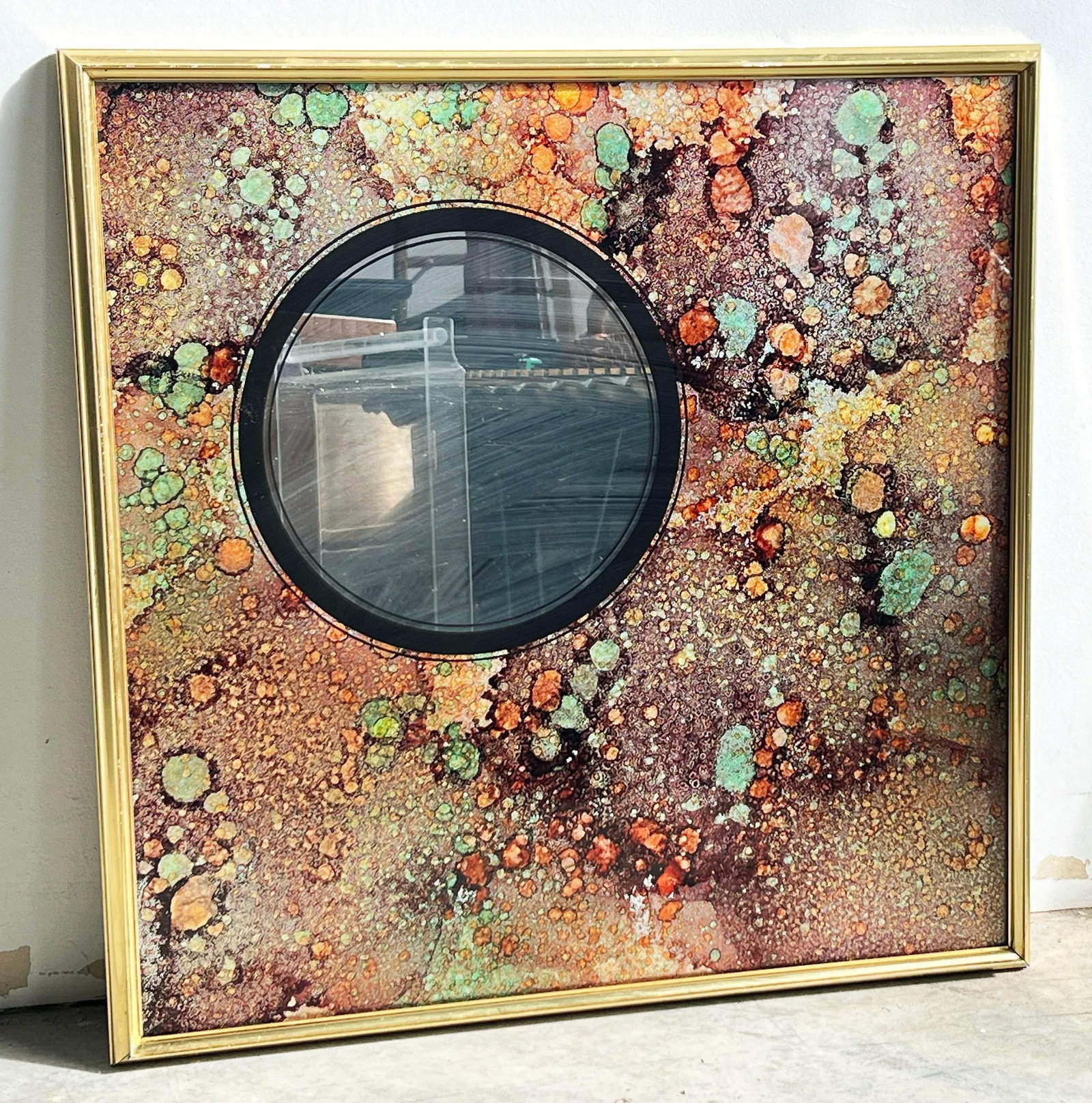 Vintage Mid Century Modern Abstract Porthole Wall Mirror With Marbled Finish - 2