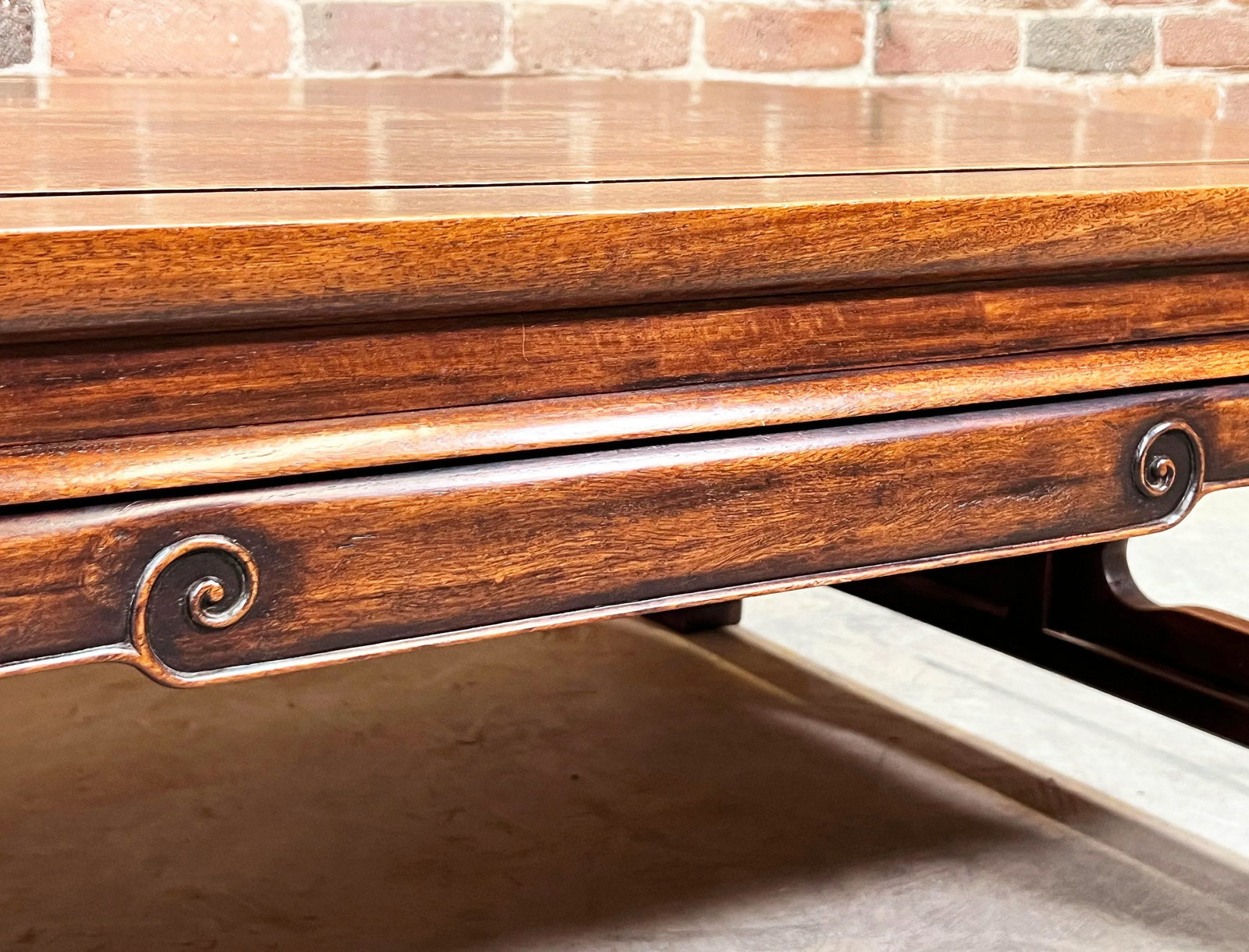 Vintage 1930's Ming Style Burma Padauk Wood Coffee Table With Chinese Scrollwork - 2
