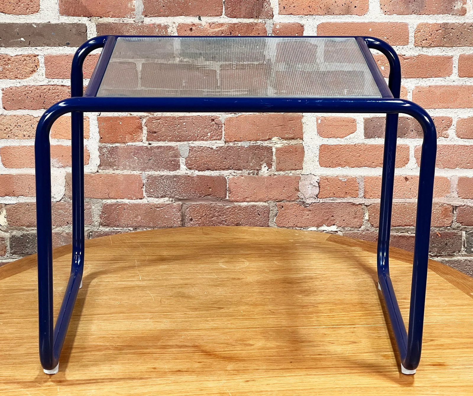 Vintage Marcel Breuer Style Tubular Steel & Textured Glass Side Table - 2