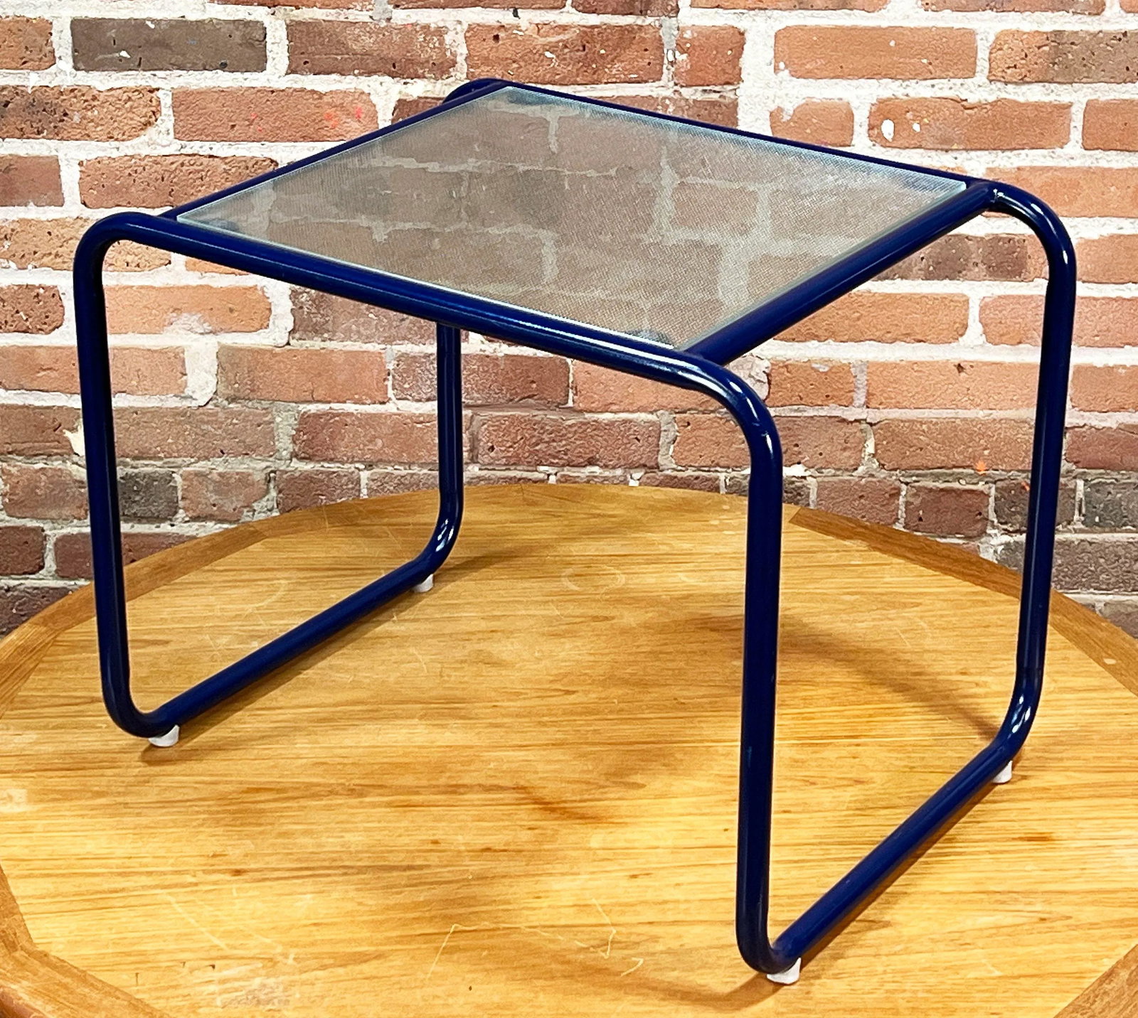 Vintage Marcel Breuer Style Tubular Steel & Textured Glass Side Table - 7