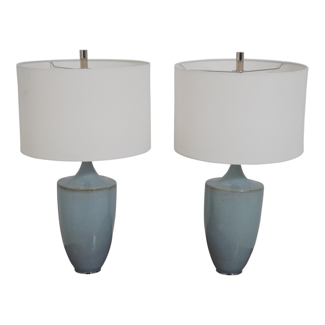 Pair Uttermost Modern Design Blue Ceramic Table Lamps: Age: Approx: 5 Years Old Details: Modern Design Quality Construction Stunning Blue Ceramic Urn On Glass Bases Offered @ Fraction Original Retail Cost Condition: Excellent Condition Size: 9w x 9d x