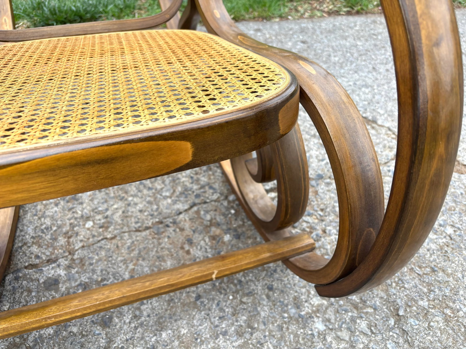 Mid 20th Century Vintage Thonet Style Bentwood Rocker Rocking Chair With Caned Seat - 12