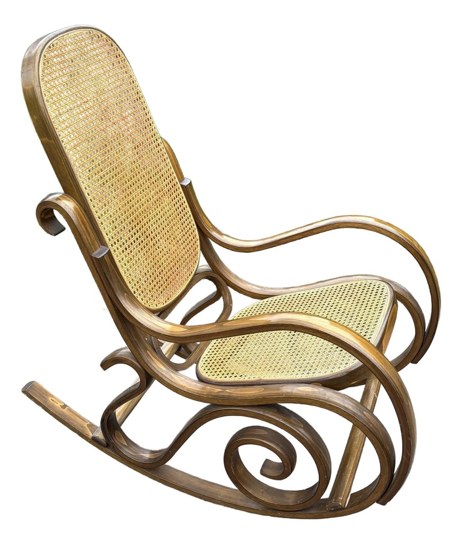 Mid 20th Century Vintage Thonet Style Bentwood Rocker Rocking Chair With Caned Seat (1 of 12)
