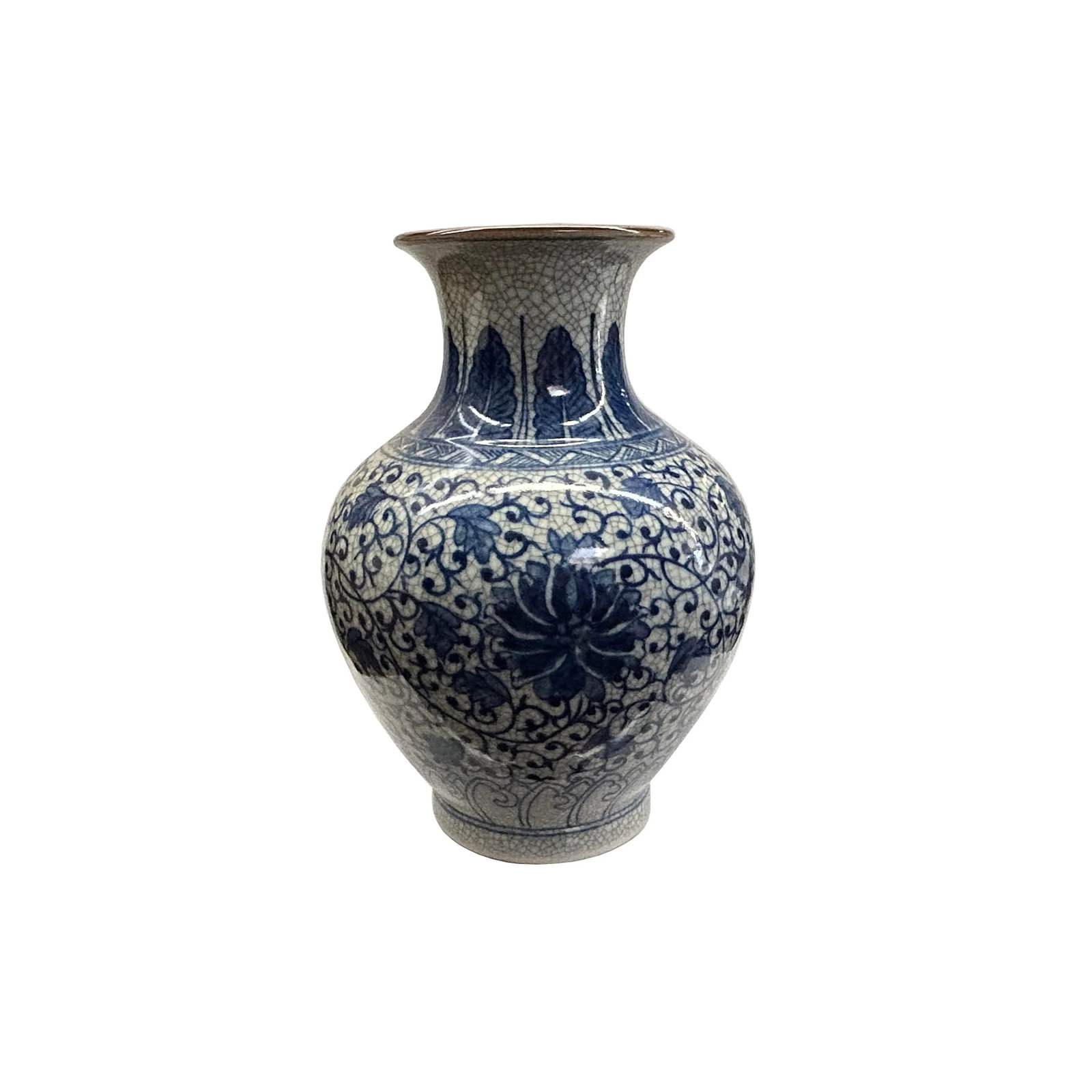 Orient Off White Crackle Blue Floral Pattern Pottery Ceramic Vase - 2