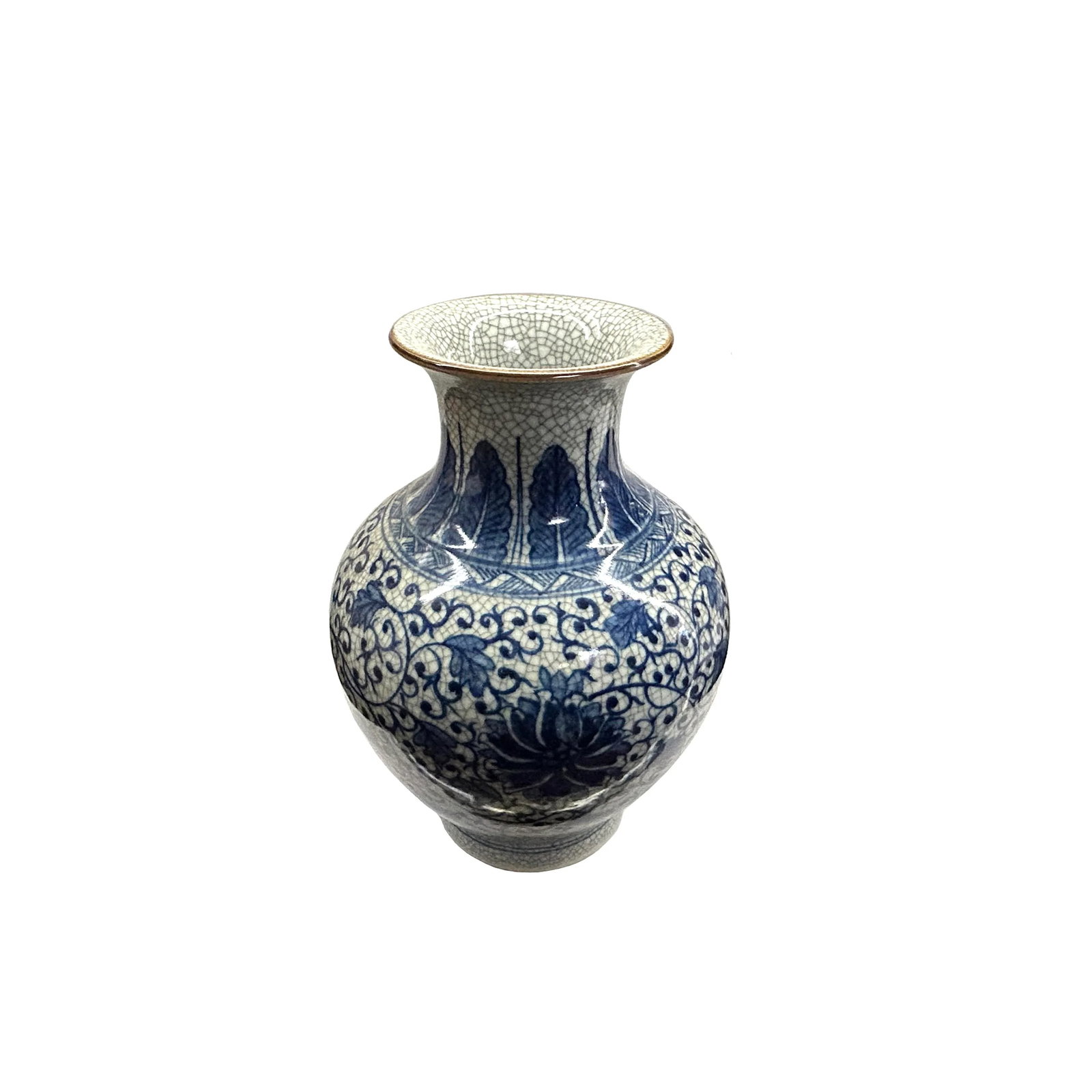 Orient Off White Crackle Blue Floral Pattern Pottery Ceramic Vase - 3