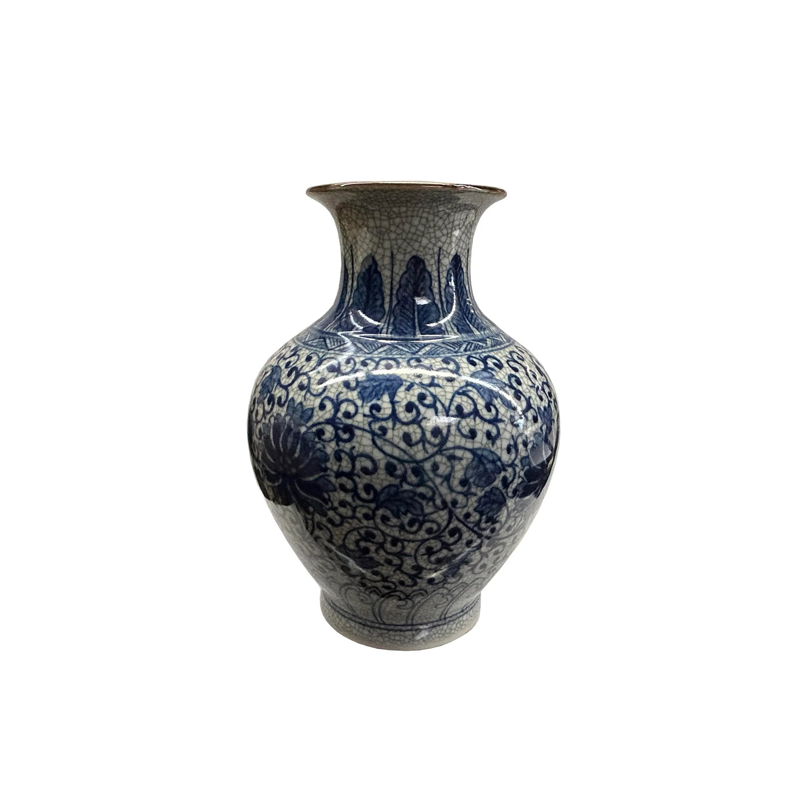 Orient Off White Crackle Blue Floral Pattern Pottery Ceramic Vase - 4
