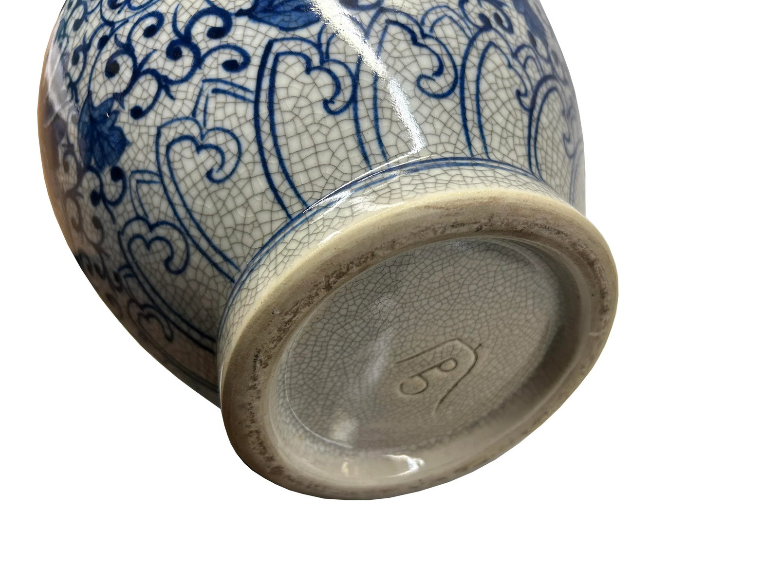 Orient Off White Crackle Blue Floral Pattern Pottery Ceramic Vase - 5