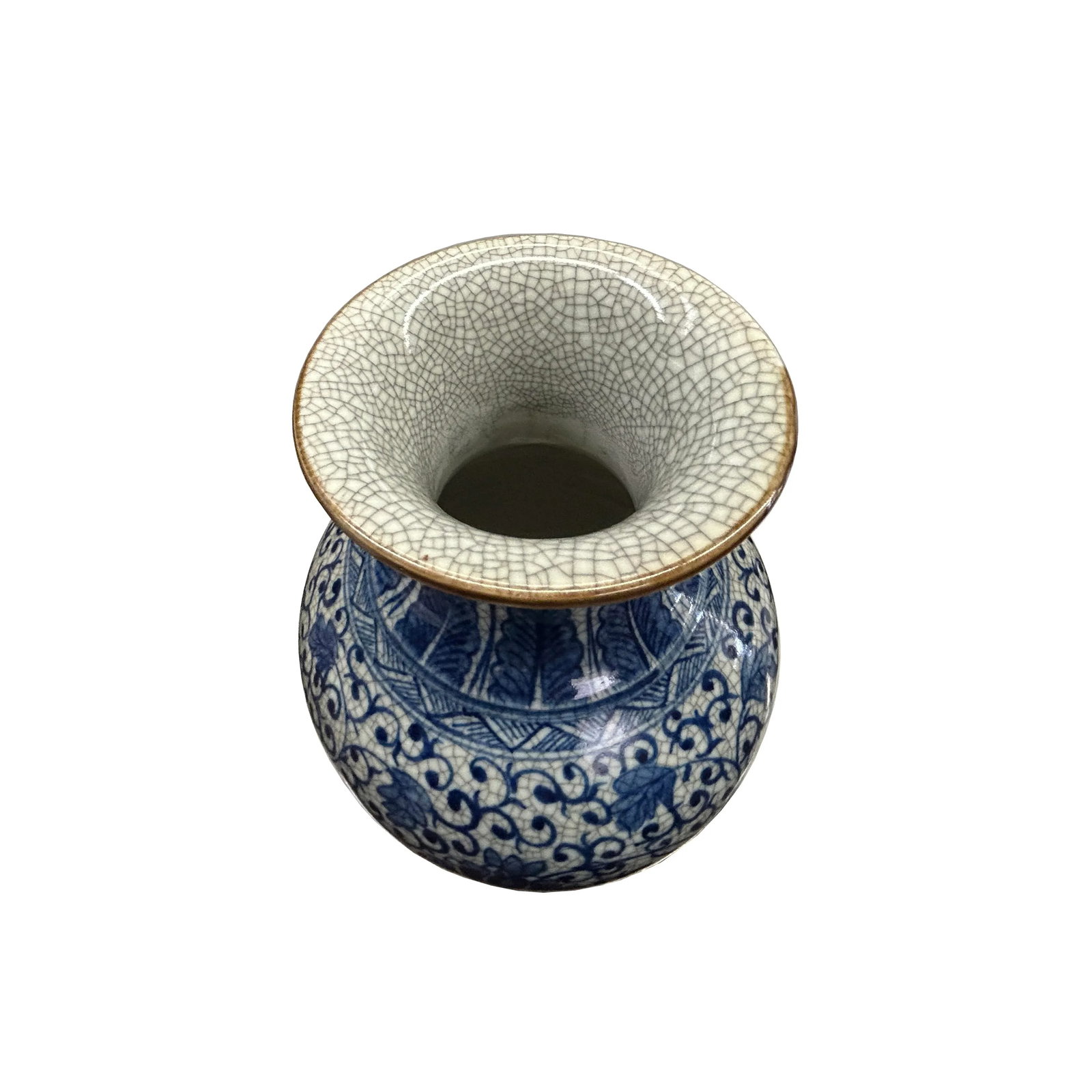 Orient Off White Crackle Blue Floral Pattern Pottery Ceramic Vase - 6