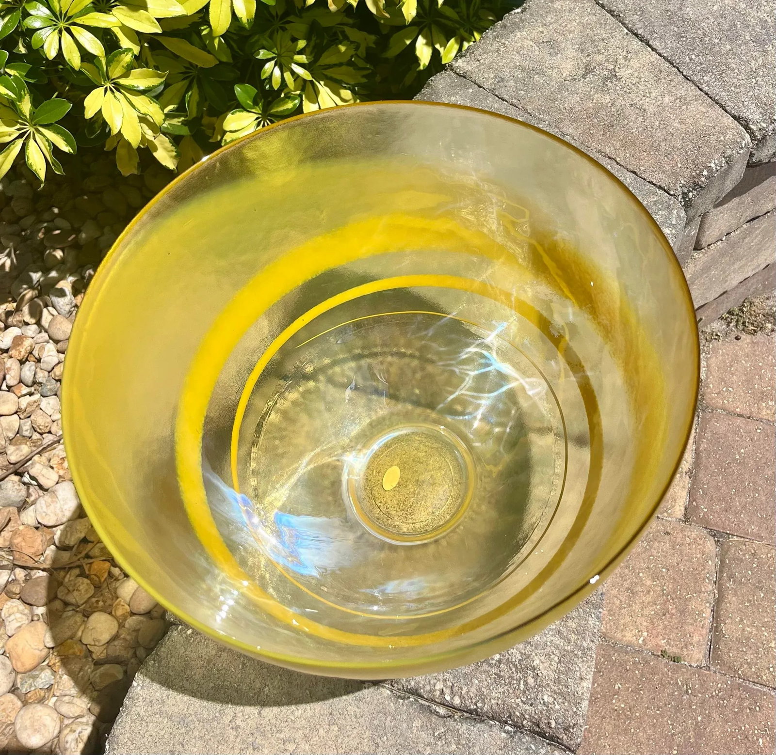 1960s Murano Glass Large Centerpiece Bowl With Yellow Ombre Swirls - 4