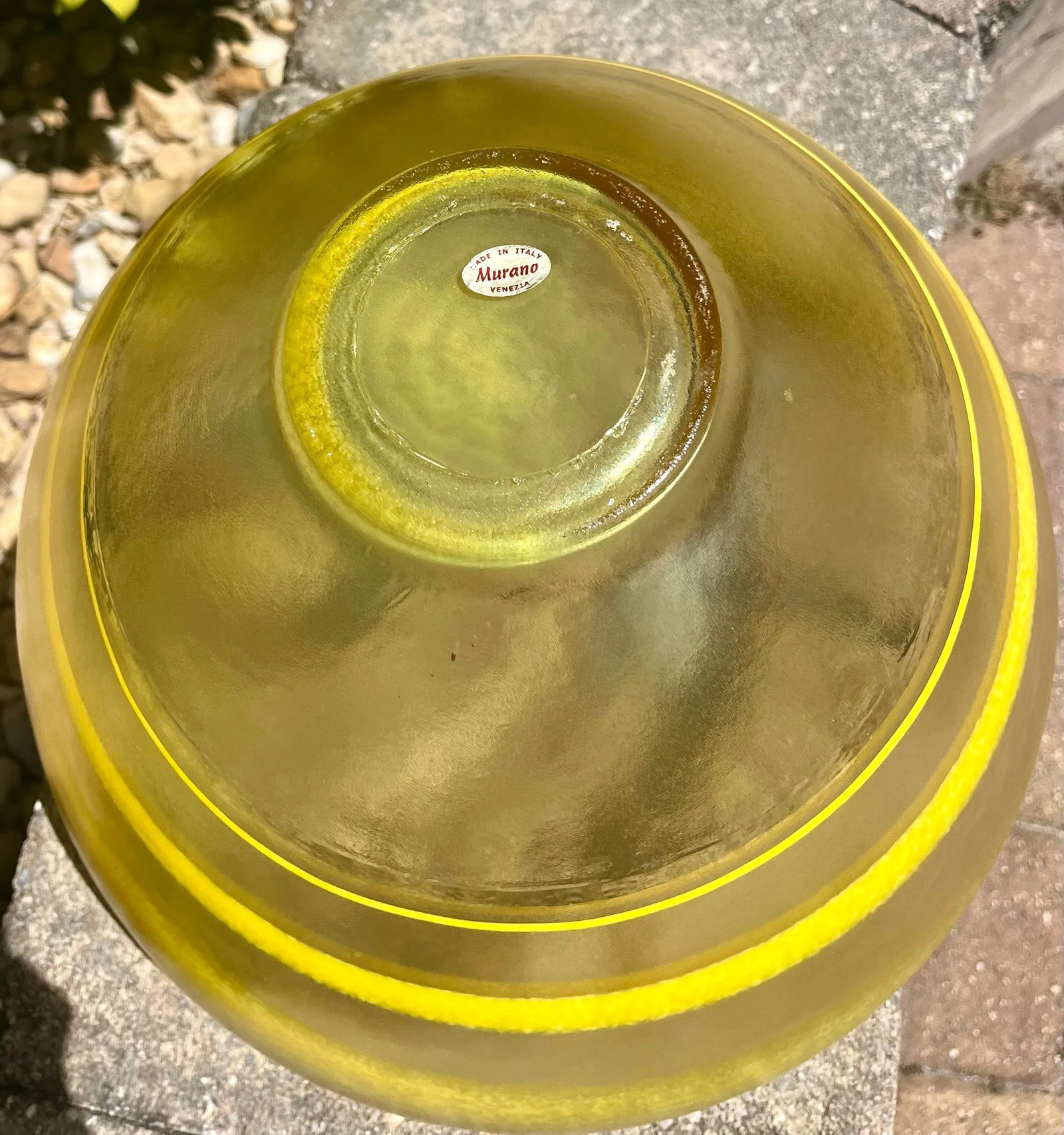 1960s Murano Glass Large Centerpiece Bowl With Yellow Ombre Swirls - 7