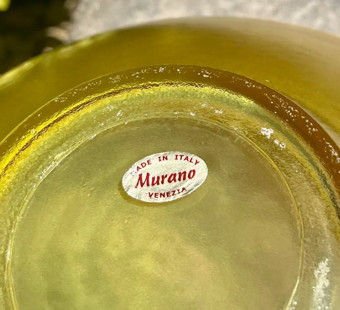 1960s Murano Glass Large Centerpiece Bowl With Yellow Ombre Swirls - 8