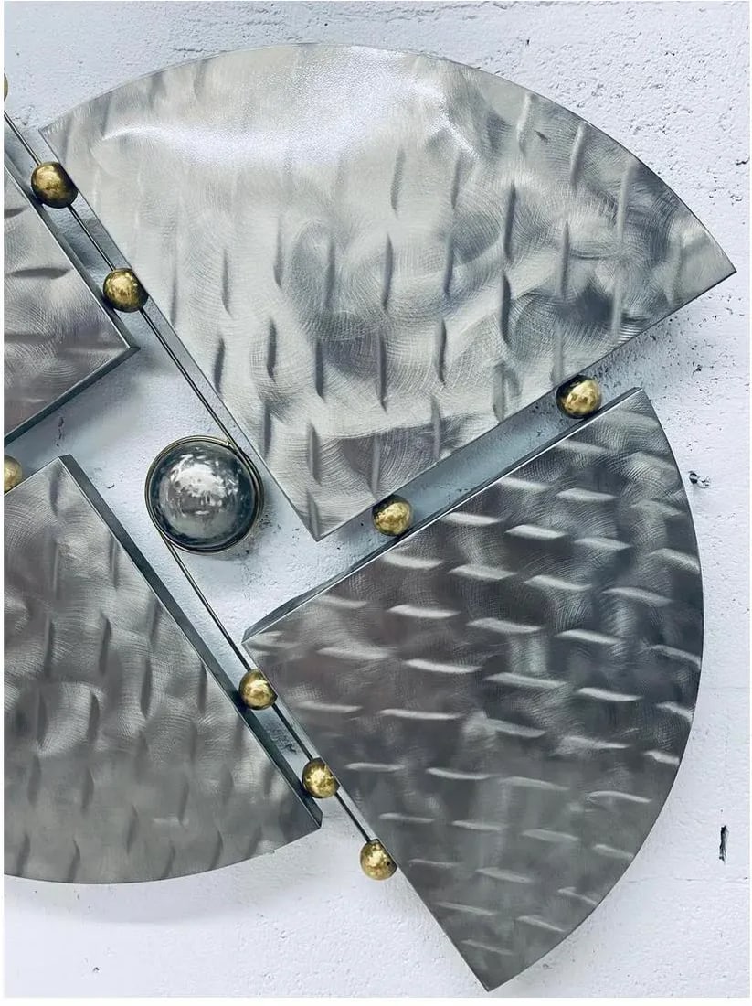 1990s Brutalist Steel and Brass Wall Sculpture Attributed to Curtis Jere - 9
