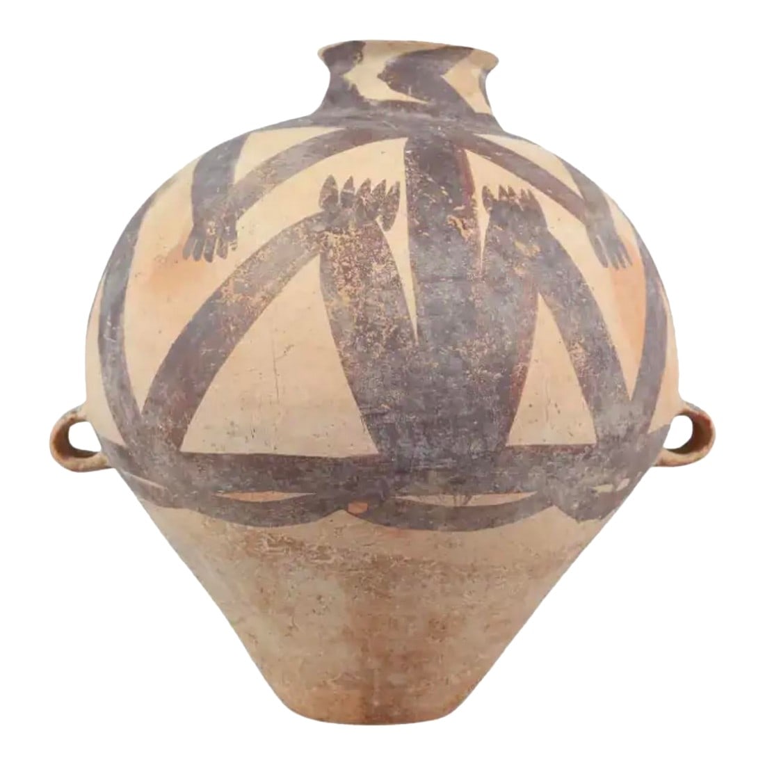 Chinese Painted Pottery Jar, Majiayao Culture, Machang Period #1: Chinese Neolithic Pottery Jar from the Majiayao Culture, specifically the Machang phase, in northwest China, and dating back roughly 4000 years. Jar is made from earthenware and painted with