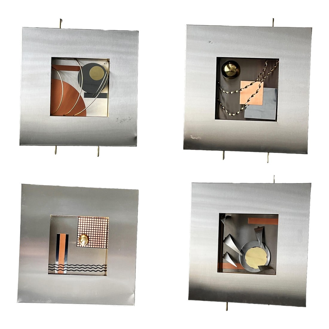 1990s Brutalist Mixed Metal Wall Sculptures Attributed to Curtis Jere - Set of 4 (1 of 15)