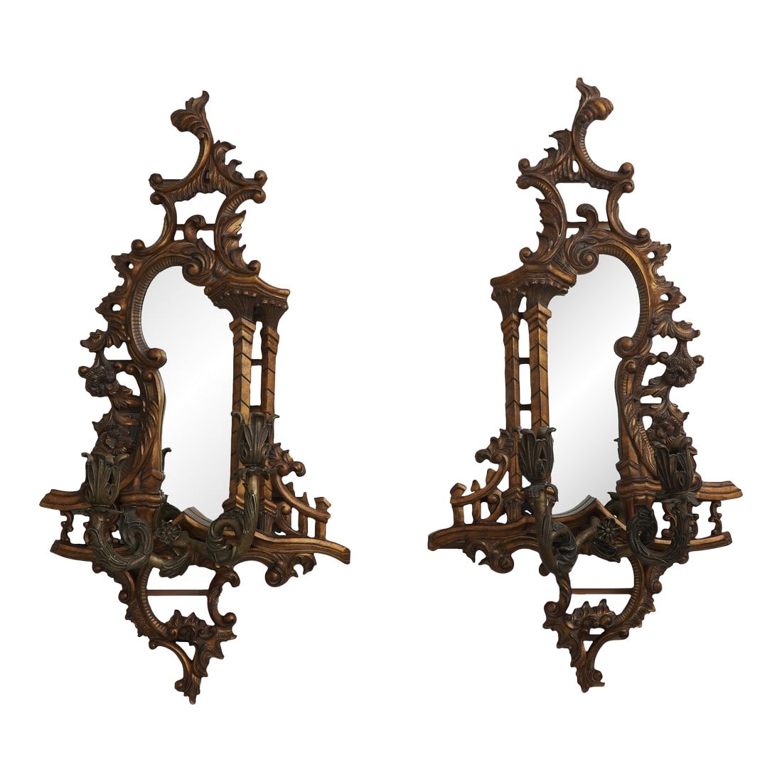Pair Maitland Smith Chinese Chippendale Mirrored Wall Sconces (1 of 12)
