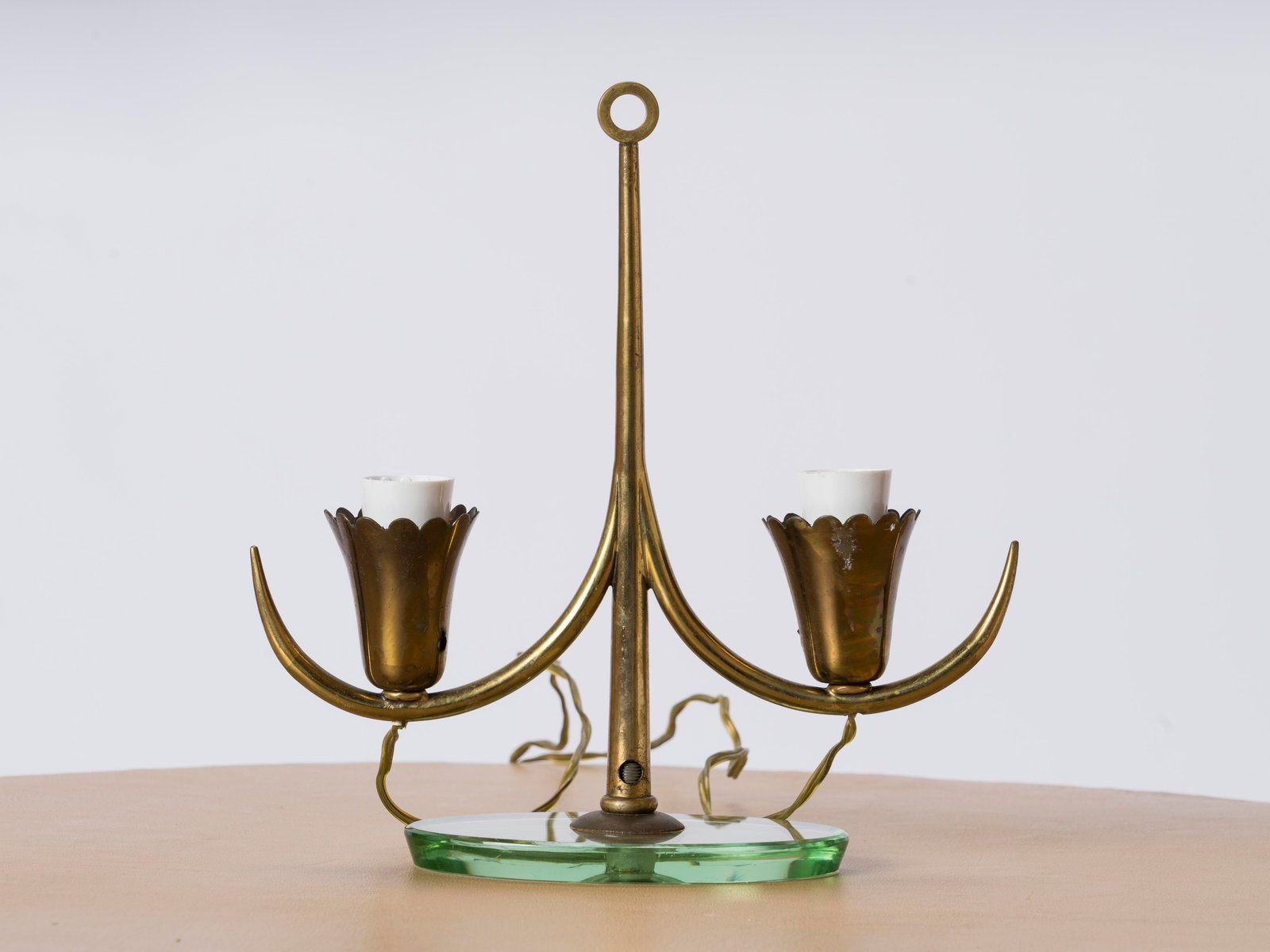 Petite Glass and Brass Table Lamp Att. Fontana Arte, Italy 1950s - 4