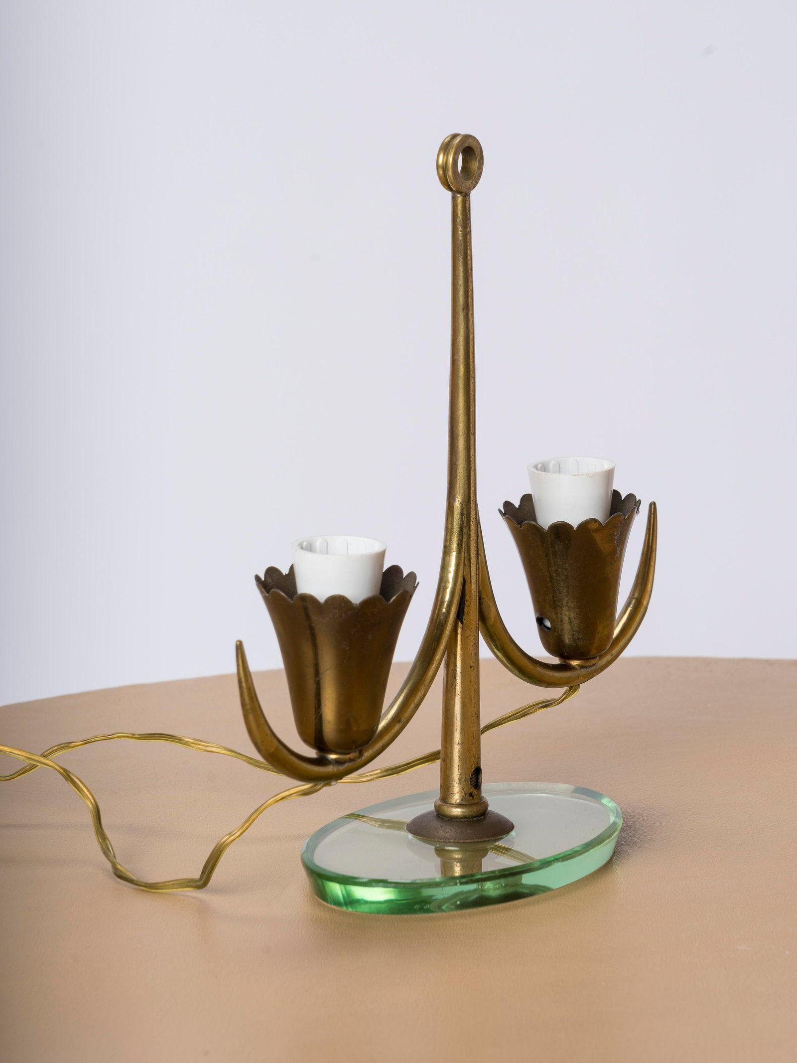 Petite Glass and Brass Table Lamp Att. Fontana Arte, Italy 1950s - 5