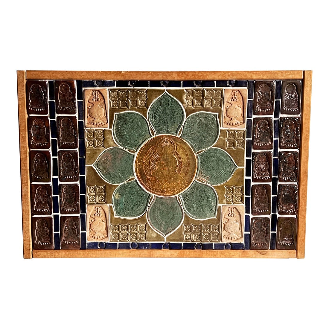 Large Framed Ceramic Tile Mosaic Wall Panel With Buddha Motif by Mikiko Tanaka (1 of 9)