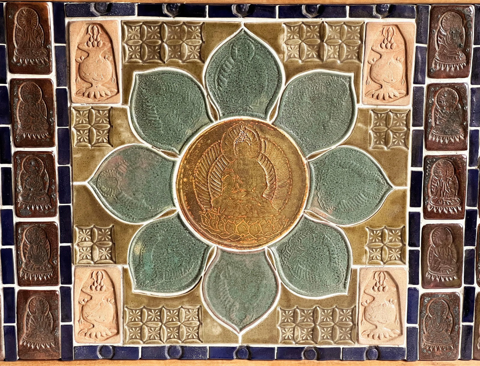 Large Framed Ceramic Tile Mosaic Wall Panel With Buddha Motif by Mikiko Tanaka - 2