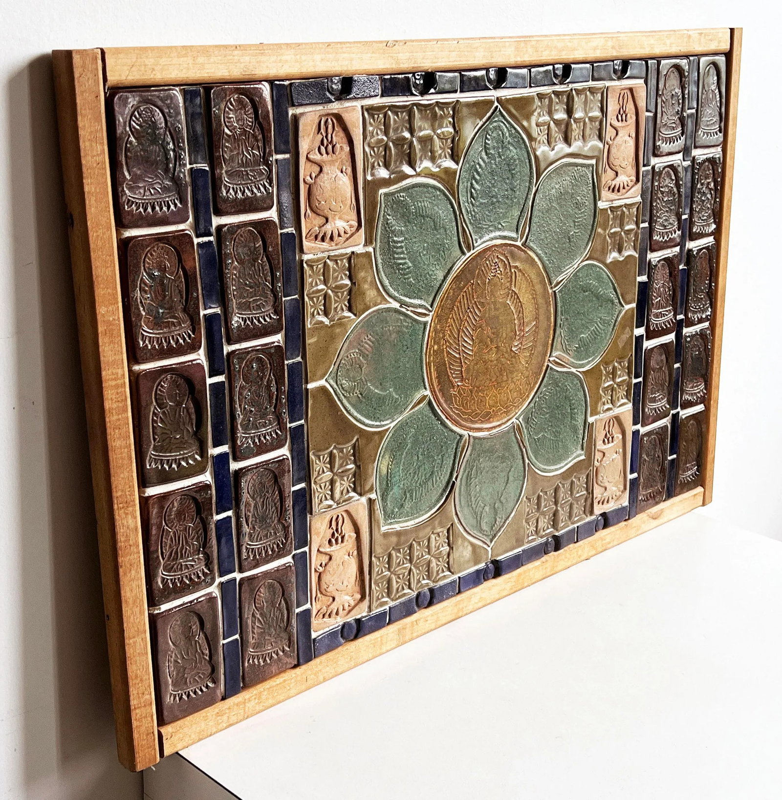 Large Framed Ceramic Tile Mosaic Wall Panel With Buddha Motif by Mikiko Tanaka - 3