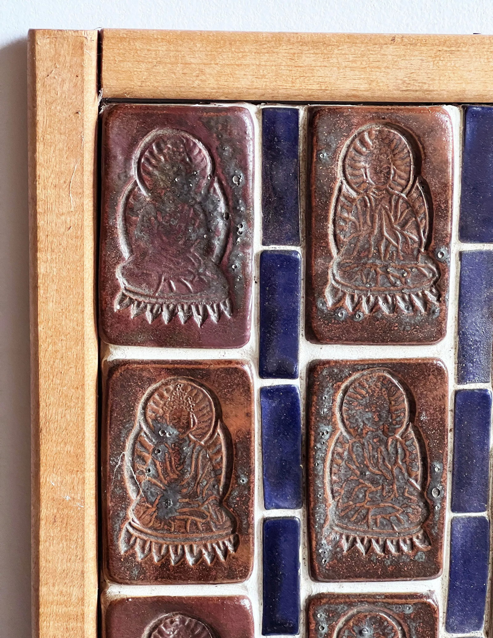 Large Framed Ceramic Tile Mosaic Wall Panel With Buddha Motif by Mikiko Tanaka - 5