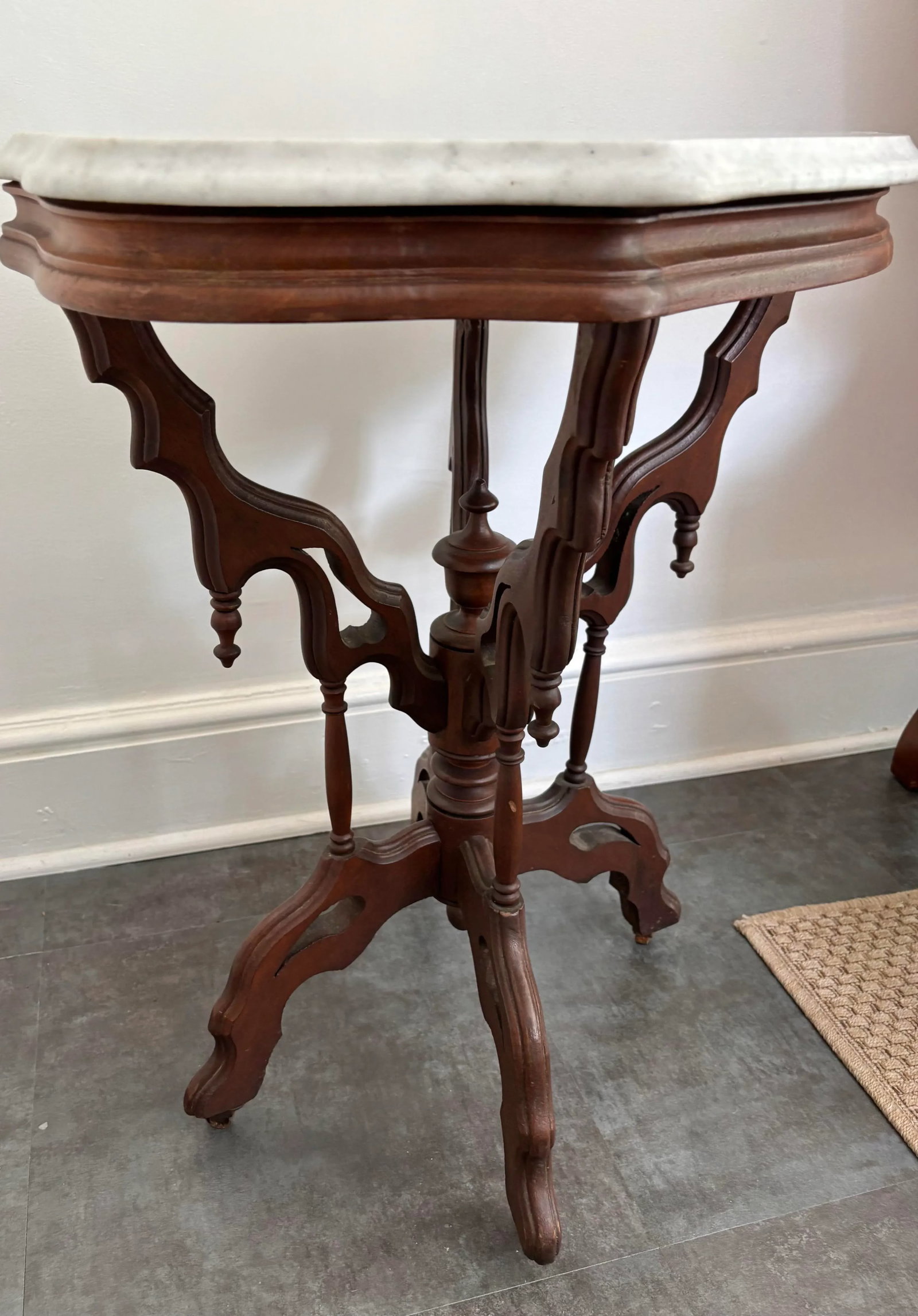 1800s Victorian Carved Mahogany Marble Top Table on Casters - 4
