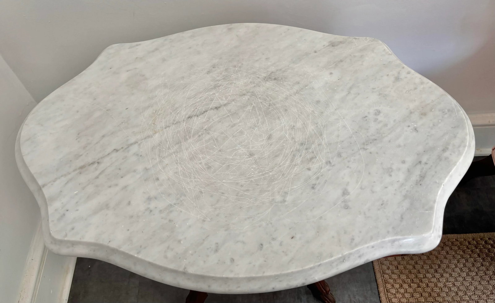 1800s Victorian Carved Mahogany Marble Top Table on Casters - 5